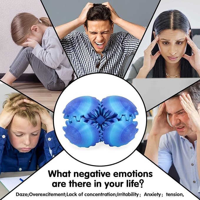 Gear Ball 3D Printed Cube Fidget Toy,Gear Sphere Fidget Toys,Sensory Toys for Stress and Anxiety Relief, Desk Toy Fidget Spinners,Stocking Stuffers for Adults & Kids Gift (Aurora Blue, 3.1 Inch)