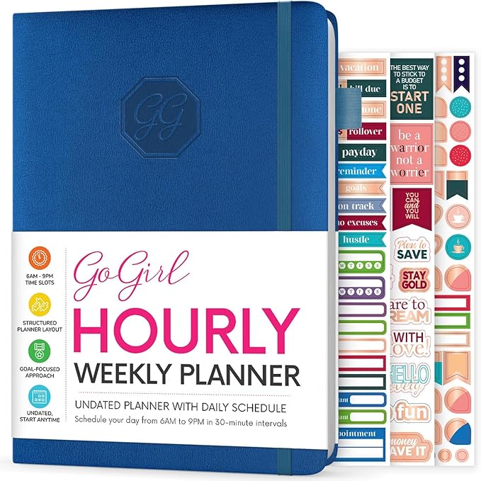 GoGirl Weekly Schedule Planner – Hourly Work & Life Planner with Time Slots – Vertical Agenda Organizer for Daily Productivity, A5 (Mystic Blue)