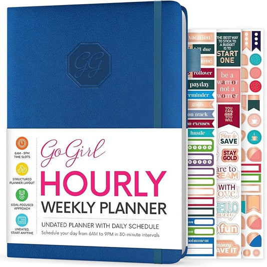 GoGirl Weekly Schedule Planner – Hourly Work & Life Planner with Time Slots – Vertical Agenda Organizer for Daily Productivity, A5 (Mystic Blue)