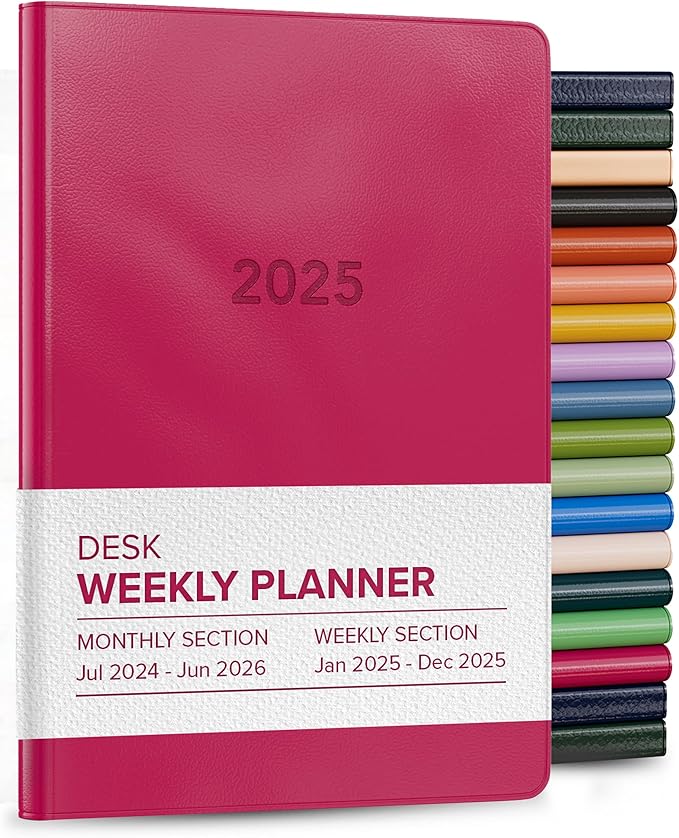 Harbor Desk Weekly Monthly Planner 2025 - Calendar Planner and Notebook, Durable Faux Leather, 192 Pages, Softcover & Book Bound - Cambridge Orchid Flower - 8 x 5.5 "