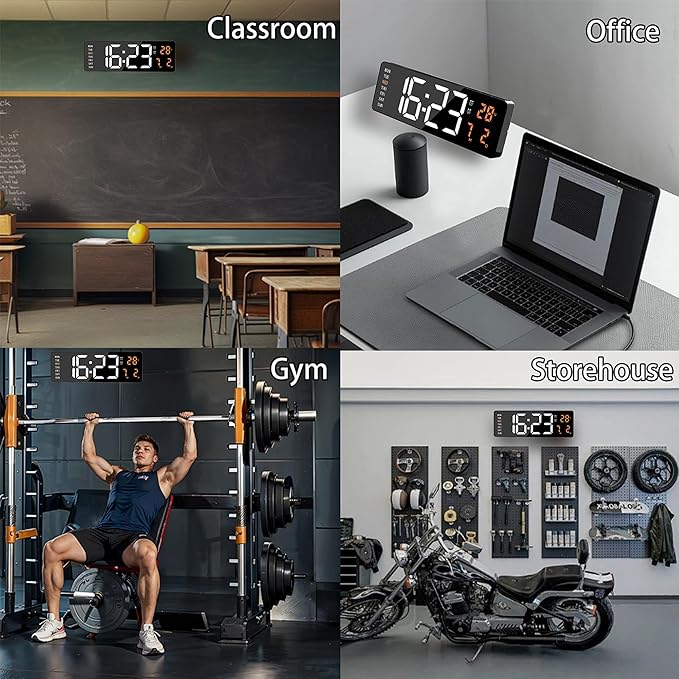 16" Large Digital Wall Clock, Count Down Timer with Remote, Alarm, Big LED Auto Dimming Wall Clock, Temperature Suitable for Living Room, Warehouse, Shop, Gym