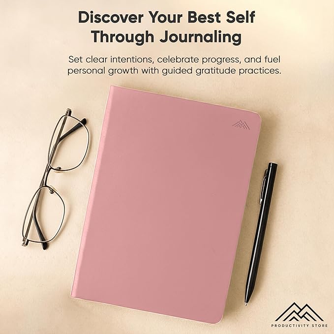 PRODUCTIVITY STORE Gratitude & Self-Care Journal - Guided Mindfulness & Mental Health Journal All-in-One with Prompts for Self Discovery - Daily Journal for Men & Women (A5, Pink)