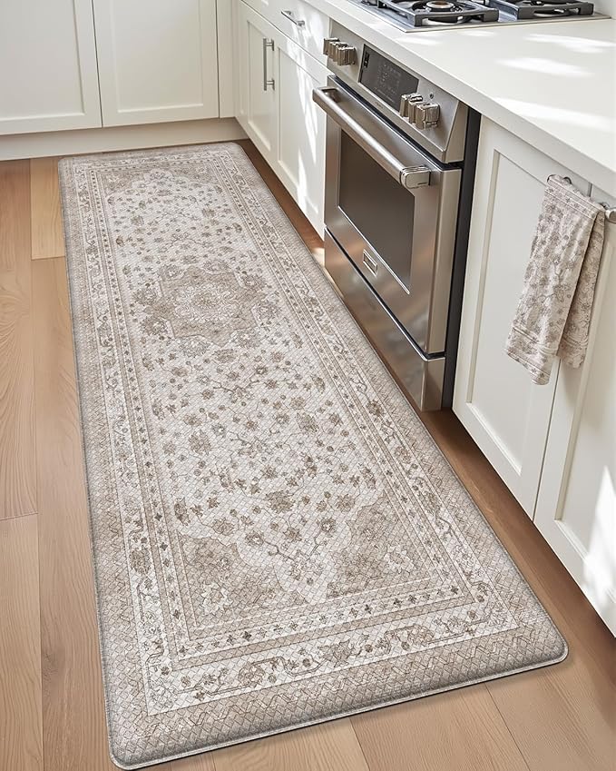 Color&Geometry Kitchen Floor Mats Anti Fatigue, Cushioned Boho Rugs,Waterproof Non Slip Kitchen Runner for Sink, Standing Mats for Office,24"x87",Warm Grey