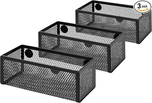 Amazon Basics Magnetic storage Bins, Office Caddy Storage, Black, Pack of 3, 6" x 2.5" x 2.2"
