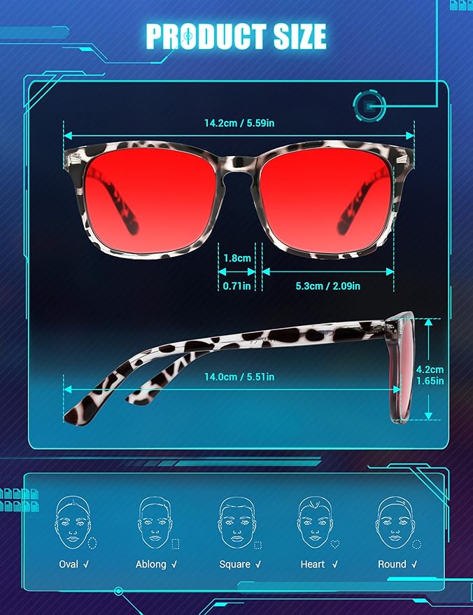 TIJN Sleep Glasses with Blue Green Light Blocking, Red Light Lens for Computer Gaming, Screen Fatigue & UV Protection