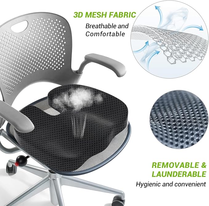 Cooling Gel Enhanced Memory Foam Orthopedic Support Cushion for Long Sitting - Back, Sciatica, Coccyx, Tailbone Pain Relief Pillow - for Office, Gaming, Car, Wheelchair