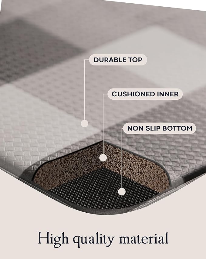 Anti-Fatigue Kitchen Mat Set – 2-Piece Memory Foam Cushioned Mats for Standing – Black & White, 18×30 & 18×60, 0.4 in Thick, Waterproof, Non-Slip – Homergy