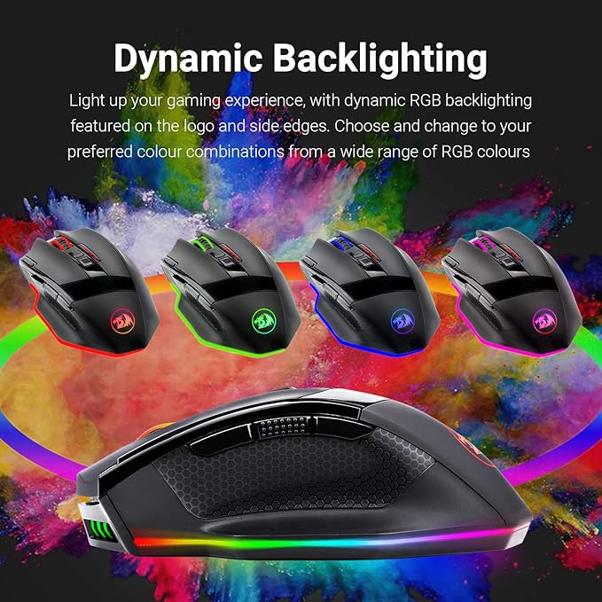 Redragon M801 Wireless Gaming Mouse, RGB Gaming Mouse with MMO 9 Programmable Macro Editing Buttons, UP 16000 Adjustable DPI, Rapid Fire Button for Game, Windows,PC - Wireless, Black