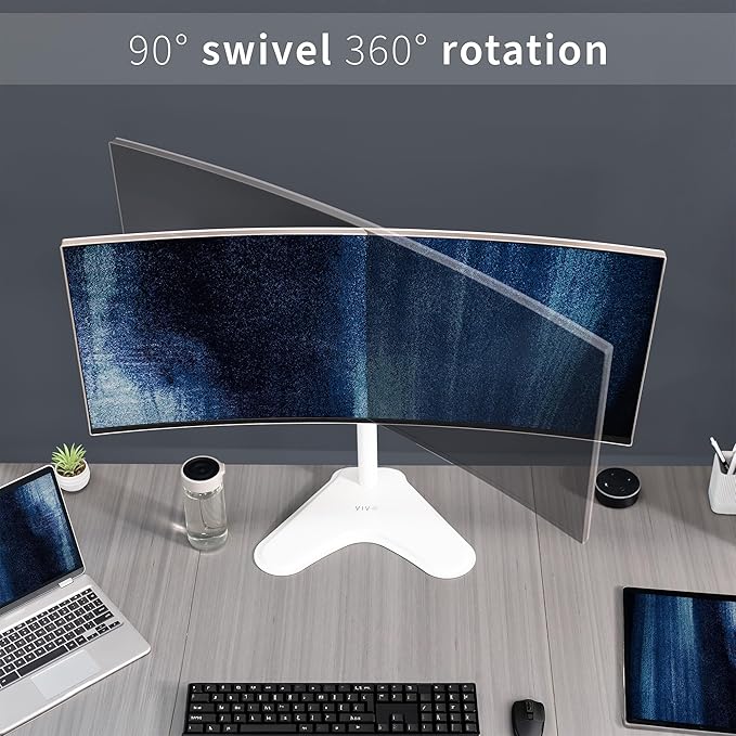 VIVO Single Monitor Desk Stand, Holds Screens up to 32 inch Regular and 38 inch Ultrawide, Freestanding VESA Steel Mount Base, Adjustable Height, Tilt, Swivel, Rotation, White, STAND-V001HW