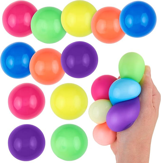 12pc Value Pack - Squeeze Balls in Assorted Neon Colors - Fidget Toy Stress Balls for Adults and Kids - Anxiety Relief Items to Squish, Squeeze, Throw and Stick Fidgets for Kids