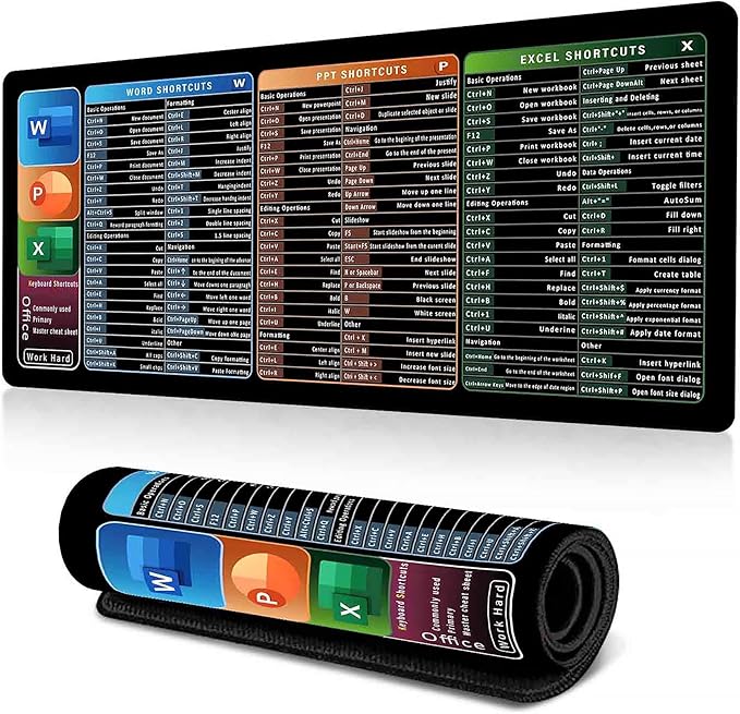Excel Cheat Sheet Desk Pad, Updated Shortcuts Mouse Pad (31.5"x11.8") | Keyboard Shortcut & XL Gaming Desk Mat for Office/Home | Non-Slip Stitched Edges, Spill-Proof | Employee Appreciation Gifts