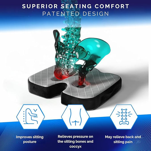 Healthfix® Orthopedic Seat Cushion – Ergonomic Memory Foam Coccyx Cushion with Washable Breathable Cover & Non-Slip Base – Tailbone & Sciatica Pain Relief Pillow for Office Chair (Medium)