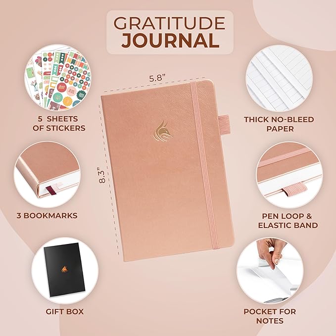 Clever Fox Gratitude Journal Premium - Happiness, Positivity & Affirmation Journal – Inspirational Daily Notebook, 6 Months (Rose Gold)