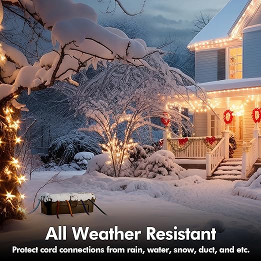 RESTMO Outdoor Electrical Box, IP54 Weatherproof Extension Cord Cover with 6 Cable Entry Ports, Waterproof Connection Box Protect Power Strip, Timer, Plug, Holiday Lights, (11.5x5.2x4 inch), Brown