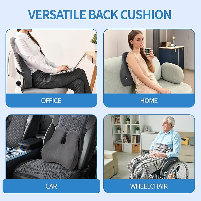 Lumbar Support Pillow for Office Chair and Car Seat - Memory Foam Back Cushion Improve Sitting Posture & Back Pain Relief, Lumbar Support Cushion with Adjustable Strap & Non-Slip