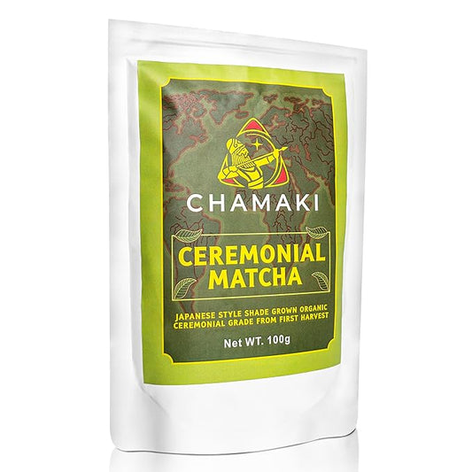 Chamaki Ceremonial Matcha Powder-First Harvest Japanese Style -Shade Grown Organic Premium Grade 3.53oz/100g Bag Ready for baking and Latte Authentic Japanese Style Matcha green tea Powder (100g)