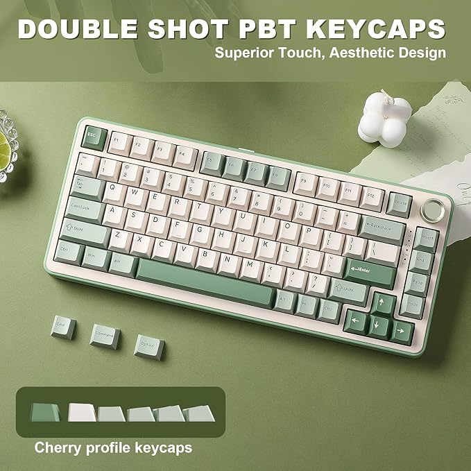 YUNZII B75 PRO Wireless Mechanical Keyboard,75% Layout with Knob,Hot Swap Gasket Structure,Creamy Pre-lubed Switches,RGB Backlit,Bluetooth/Type-C/2.4G for Win/Mac (Matcha Green, Cocoa Cream V2 Switch)