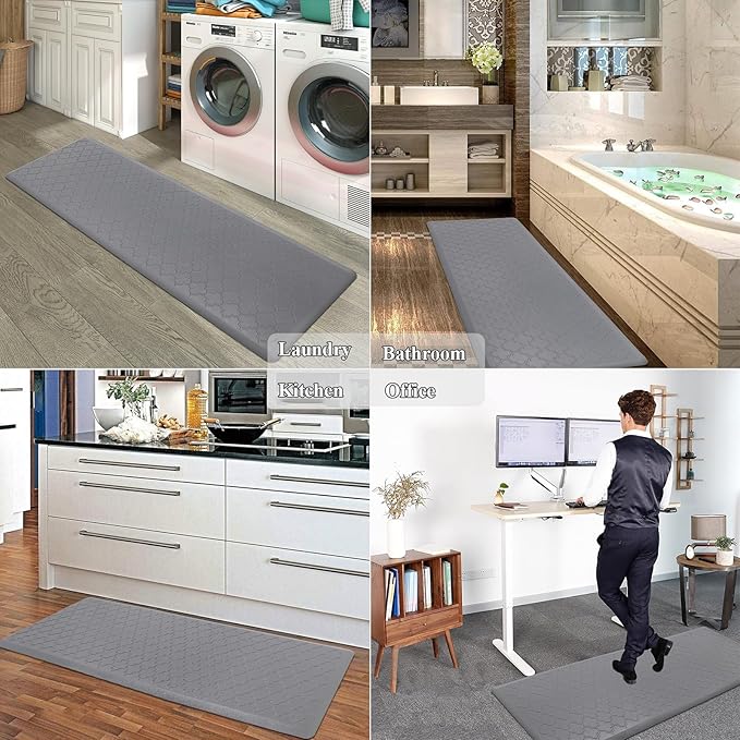 HEBE Oversized Kitchen Mat Cushioned Anti Fatigue Floor Mat Runner 20"x60" Non Slip Kitchen Mats for Floor Waterproof Kitchen Rugs and Mats Comfort Mat for Standing Desk,Sink,Laundry,Grey