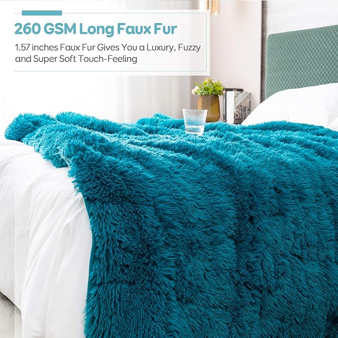 Cottonblue Weighted Blanket 15lbs, Faux Fur Sherpa Reversible Luxury Snugly Long Fur Heavy Blanket 48x72 inches,Warm Elegant Plush Sherpa Microfiber Blanket for Couch Bed Chair Photo Prop,Teal Green