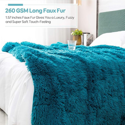 Cottonblue Weighted Blanket 15lbs, Faux Fur Sherpa Reversible Luxury Snugly Long Fur Heavy Blanket 48x72 inches,Warm Elegant Plush Sherpa Microfiber Blanket for Couch Bed Chair Photo Prop,Teal Green