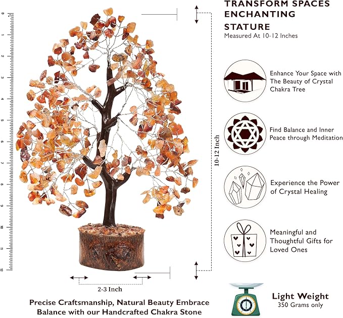 FASHIONZAADI Crystal Tree of Life Home and Office Feng Shui Decor, Carnelian Healing Crystal Handmade Bonsai Tree for Positive Energy, Good Luck, Money, Christmas Decor, Birthday Gifts for Women, Mom