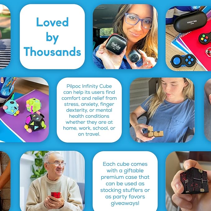 PILPOC theFube Infinity Cube Fidget Toys Adults - Aluminum Infinite Magic Cube with Case, Sturdy, Heavy, Relieve Stress and Anxiety, for ADD, ADHD, OCD (Black)