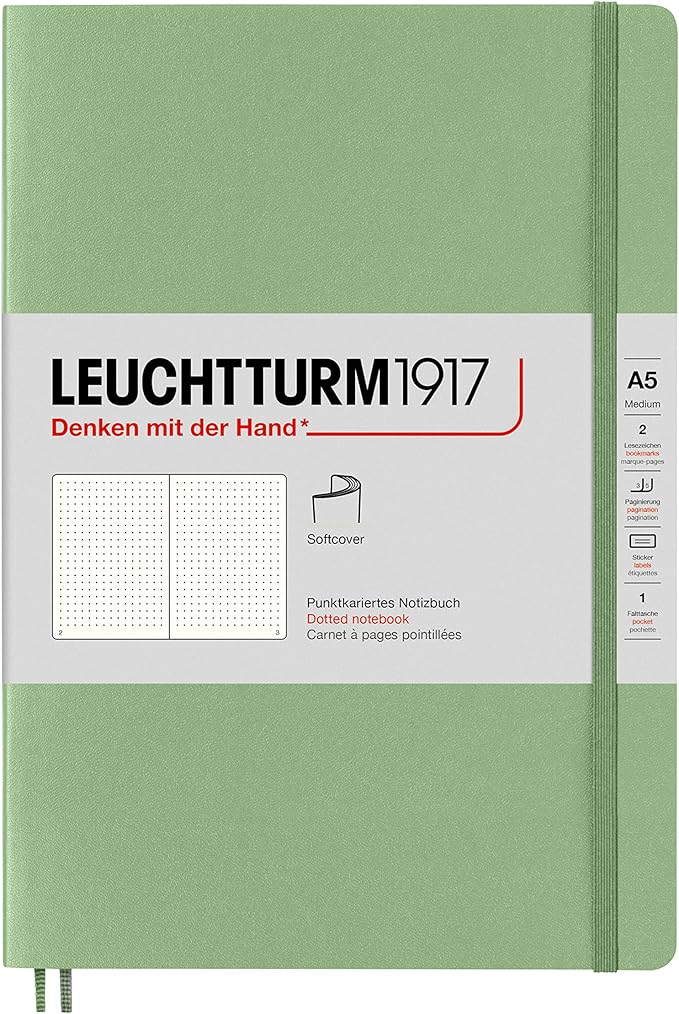 LEUCHTTURM1917 - Notebook Softcover Medium A5-123 Numbered Pages for Writing and Journaling (Dotted, Sage)