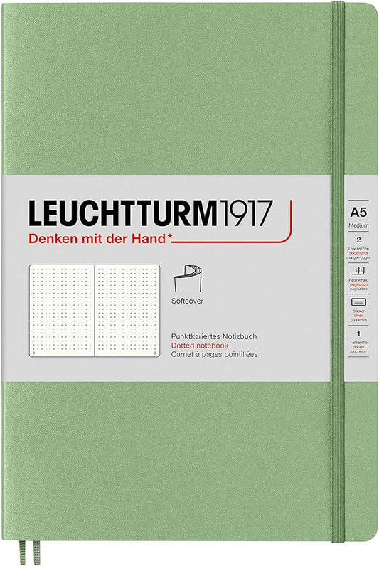 LEUCHTTURM1917 - Notebook Softcover Medium A5-123 Numbered Pages for Writing and Journaling (Dotted, Sage)