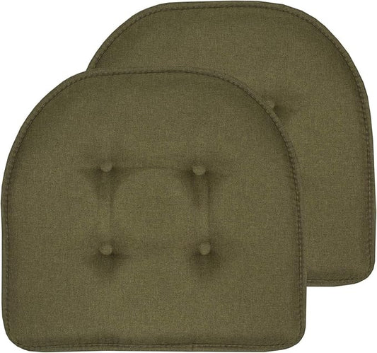 Sweet Home Collection Chair Cushion Memory Foam Pads Tufted Slip Non Skid Rubber Back U-Shaped 17" x 16" Seat Cover, 2 Count (Pack of 1), Army Green