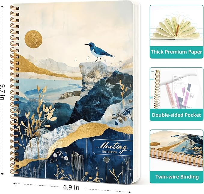 Meeting Notebook for Work Organization, Aesthetic Meeting Minutes Notebook for Work, Event Project Agenda Planner Organizer, Perfect for Office School Business Supplies, 6.9" X 9.7" - Summit Bird