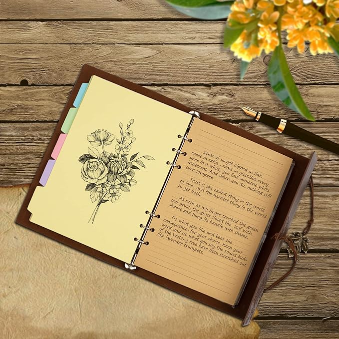 A5 Refill Paper, Planner Inserts for A5 Binder Budget Planner Journals Notebook, 6 Ring Loose Leaf Lined Paper with Binder Dividers, 240 Pages (A5, Light Brown Paper)