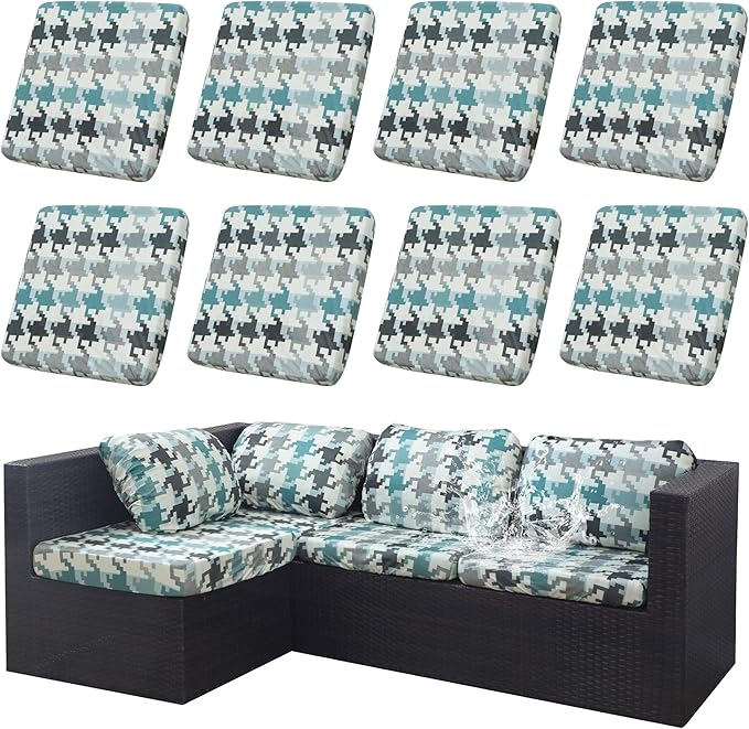 8Pcs Stretch Patio Cushion Covers Outdoor Cushion Cover, Jacquard Stretch Cushion Covers, Cover Replacement, Outdoor Sofa Covers, Washable Furniture Couch Cushion Cover (Mosaic)
