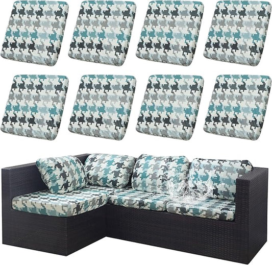 8Pcs Stretch Patio Cushion Covers Outdoor Cushion Cover, Jacquard Stretch Cushion Covers, Cover Replacement, Outdoor Sofa Covers, Washable Furniture Couch Cushion Cover (Mosaic)
