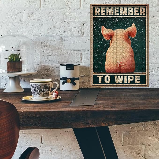 1000 Piece Wooden Jigsaw Puzzle Remember to Wipe Adults & Kids Educational Family Game Stress Relief Brain Teaser to Improve Memory & Cognitive Skills 29.5x19.7 Inch