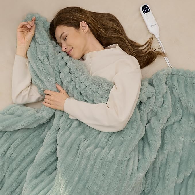 Bedsure Electric Blanket Full Size - Thick Striped Flannel Heated Blanket with 6 Heat Settings, 10 Time Settings, 8-Hour Timer Auto Shut Off, Gifts for Grandma (72x84 inches, Green)