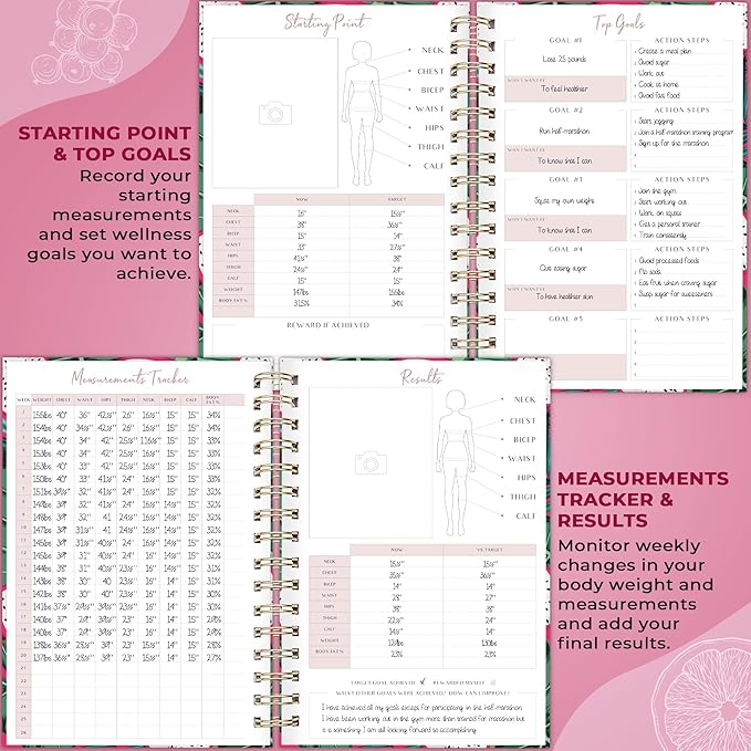 PLANBERRY Food Journal Premium – Nutrition Planner – Diet & Calorie Tracker – Meal & Exercise Diary – Weight Loss Journal (Dragon Fruit)