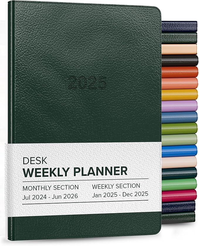 Harbor Desk Weekly Monthly Planner 2025 - Calendar Planner and Notebook, Durable Faux Leather, 192 Pages, Softcover & Book Bound - Leida Pine - 8 x 5.5 "