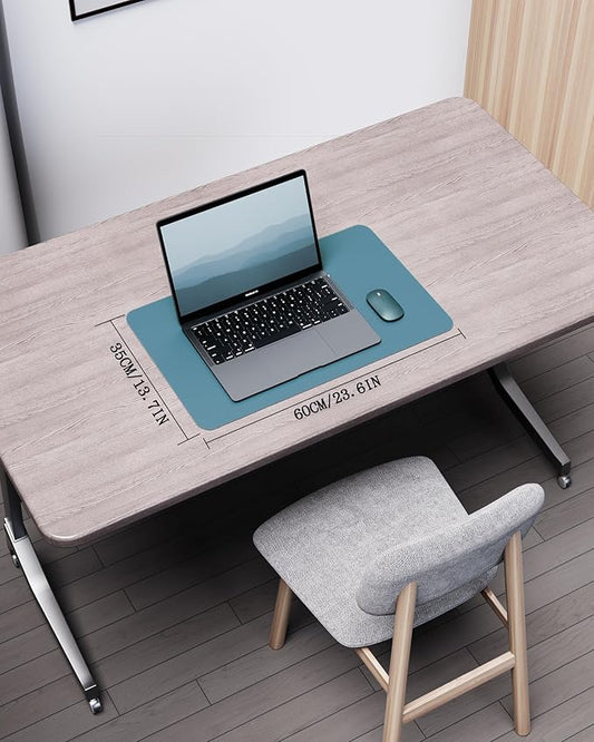 YSAGi Double-Sided Desk Pad, Leather Desk Mat, Eco Cork Desk Pad Protector, Large Mouse Pad for Desk, Waterproof Desk Blotter Pad, Desk Writing Pad for Office Work/Home(23.6"x13.7",Sea Blue+Cork)