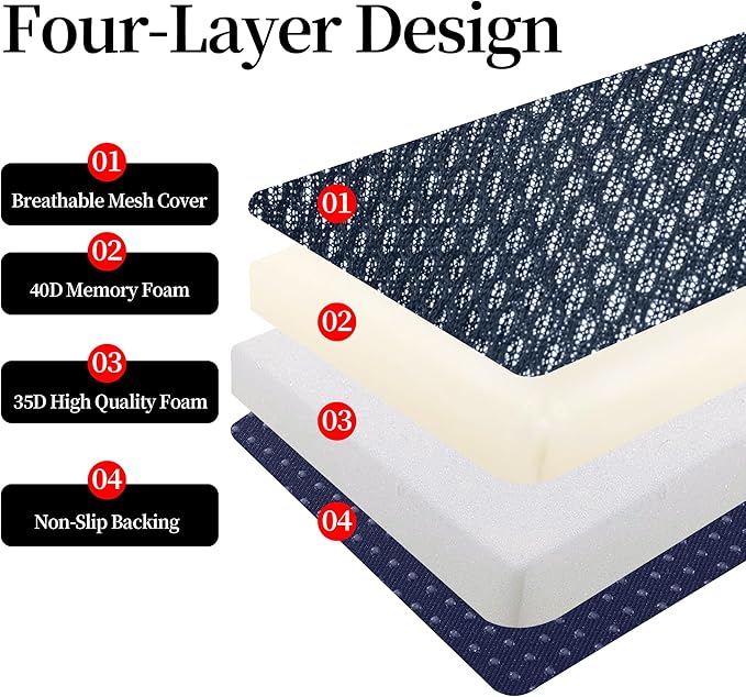 MABOZOO Extra Thick Chair Cushions, Office Chair Booster Seat Cushion to Raise Seat Height for Pain Relief,18 x 16 x 6 inch Non Slip Memory Foam Thick Cushion with Carry Handle（Navy Blue）