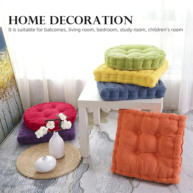 Large Square and Round Floor Cushions for Adults 2 Pack Meditation Floor Pillow Orange Corduroy Floor Seat Pillows Cushion for Living Room Balcony Tatami Yoga,18x18 Inch