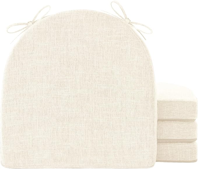 Chair Cushions for Dining Chairs with Ties and Removable Cover, Dining Kitchen Chair Pads with Non-Slip Bottom, High-Resilience Indoor Seat Cushions, 16'' x 16'' x 2'', Set of 4, Beige