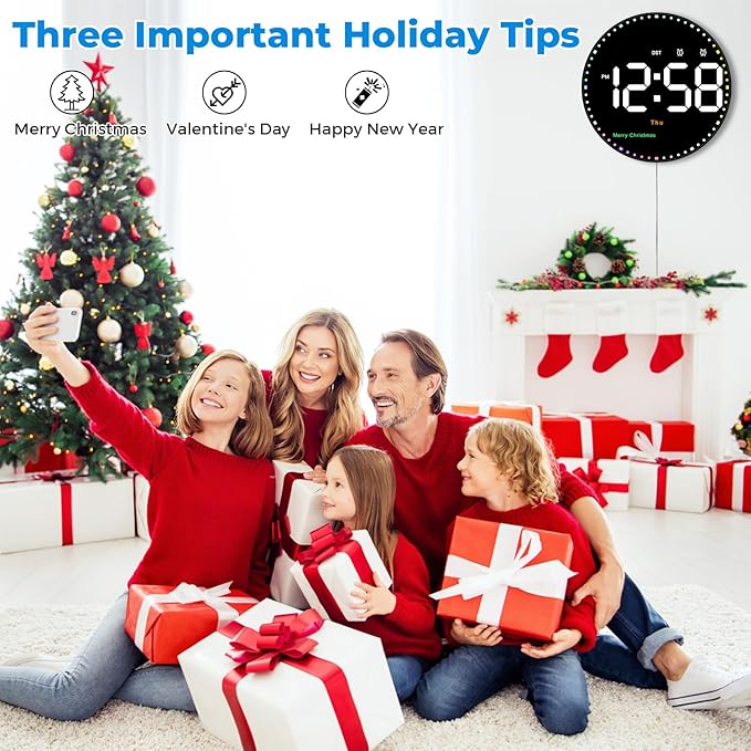 SZELAM Digital Wall Clock,10" Digital Clock Large Display with Remote Control,Adjustable Brightness, Calendar, Temperature, 12/24 H, for Living Room Office Bedroom Elderly Adults