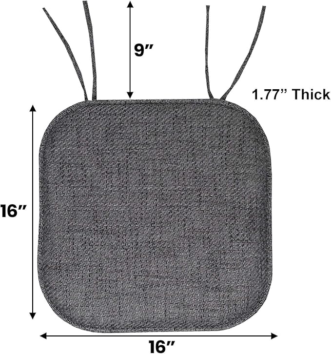 Chair Cushion Memory Foam Pads with Ties Honeycomb Pattern Slip Non Skid Rubber Back Rounded Square 16" x 16" Seat Cover