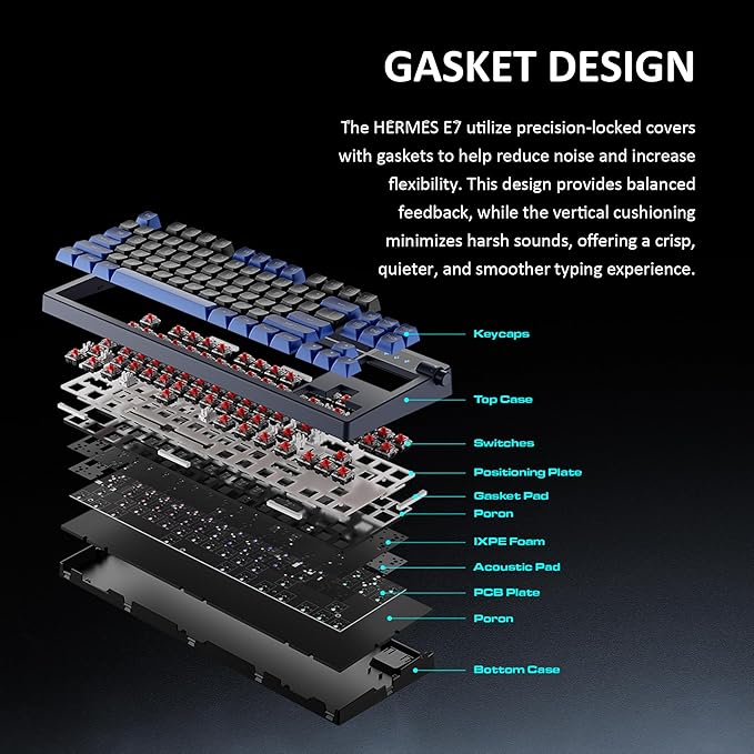 GAMDIAS Hermes E7 Wired Gasket 75% RGB Mechanical Keyboard, Volumn Control Knob, Hot Swappable Linear Red Switch, Backlit RGB with PBT Keycaps, Anti-ghosting with N-Key Rollover