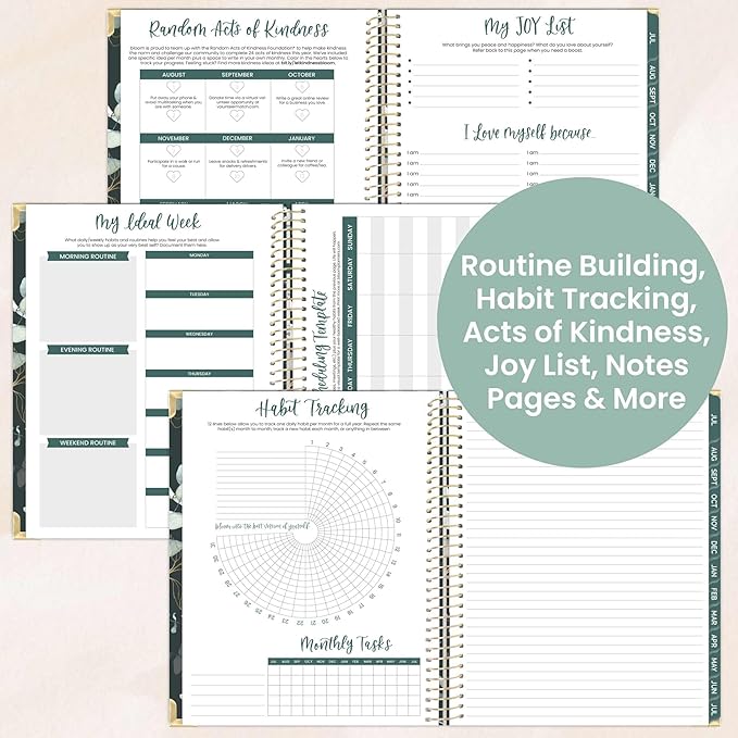 bloom daily planners HARDCOVER 2025-2026 (8.5" x 11") Academic Year Day Planner (July 2025 - July 2026) - Task Goal Organizer - Monthly & Weekly Inspirational Agenda Book - Eucalyptus, Green