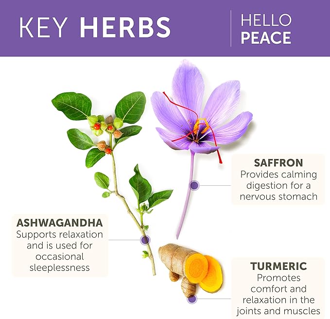 Himalaya Hello Peace - Herbal Stress Relief Supplement with Ashwagandha and Turmeric for Normal Cortisol and Adrenal Support - Vegan, Non-GMO, Gluten Free, 60 Capsules