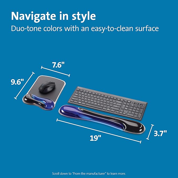 Kensington Duo Gel Mouse & Keyboard Wrist Rest Bundle Set, Ergonomic Keyboard and Mouse Pad With Wrist Support, Keyboard Wrist Rest, Computer Keyboard Pad, Cooling Gel, Non-Skid Backing, Blue K52920WW