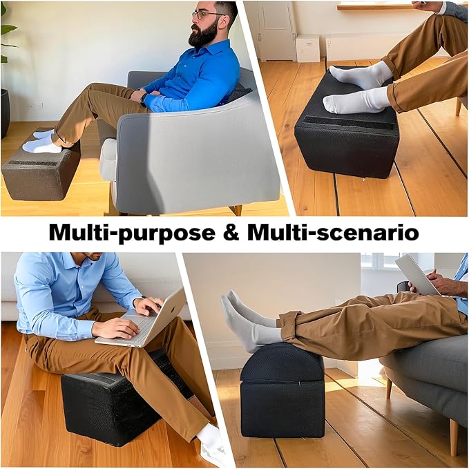 Ergonomic Adjustable Height Foot Rest for Under Desk Office & Home Comfortable Footrest with Breathable & Washable Mesh Cover Non-Slip Base Two-Layer Design