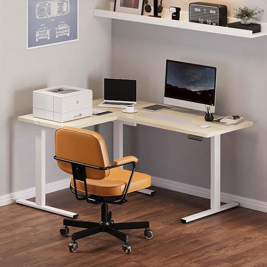 SANODESK L Shaped Standing Desk Adjustable Height, Electric Corner Standing Desk, 63 x 48 inch Sit Stand Computer Table with Splice Board, Maple
