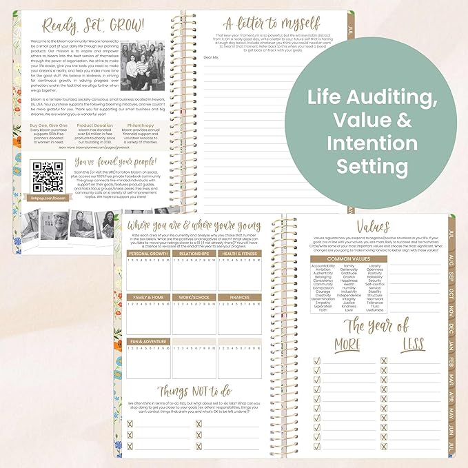 bloom daily planners 2025-2026 Academic Year Daily Planner (July 2025 - July 2026) - A5 Weekly & Monthly Calendar, Cute Floral Agenda Organizer Book with Stickers - 5.5" x 8.25" - Garden Party, Beige